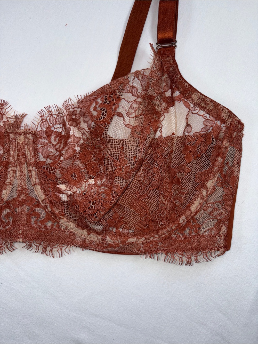 Skarlett Blue Terracotta Rust Lace Unlined Balconette Bra 36DDD - Picture 3 of 8